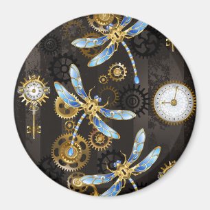 Aimant Dragonflies de Steampunk sur arrière - plan rayé