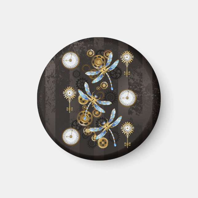Aimant Dragonflies de Steampunk sur arrière - plan rayé b (Devant)