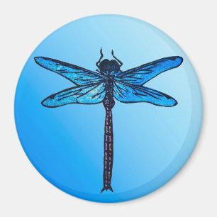 Aimant Dragonfly japonaise vintage, bleu saphir