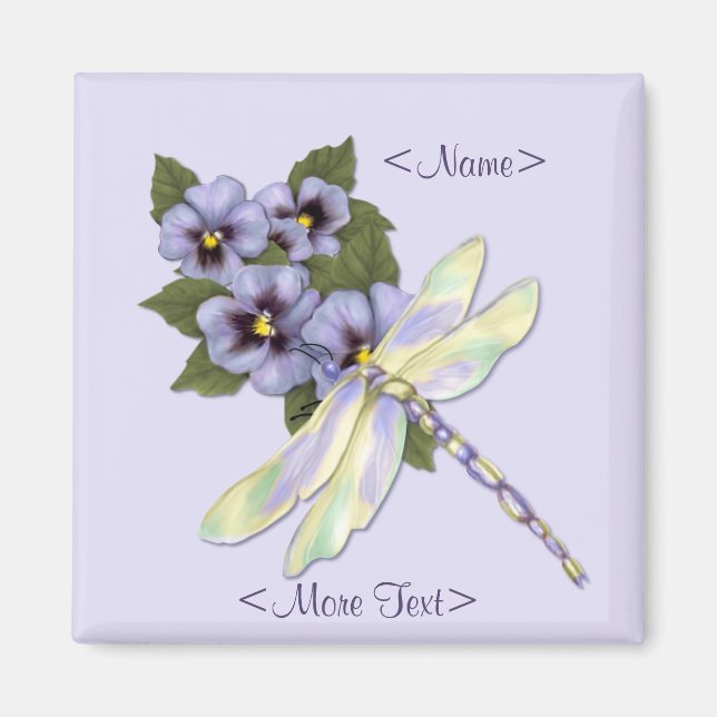 Aimant Dragonfly & Pansies - Personnaliser (Devant)