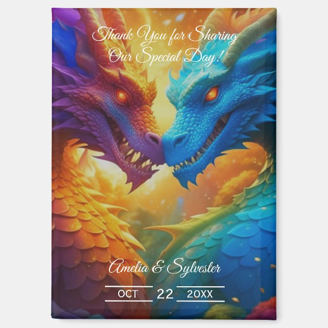 Aimant Dragons colorés en Love Mariage Merci (Recto)