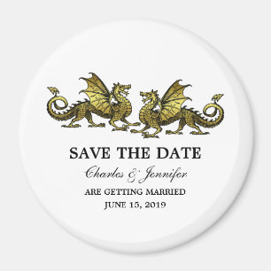 Aimant Dragons or Élégant Enregistrer l'aimant date