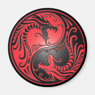 Aimant Dragons, rouge et noir de Yin Yang