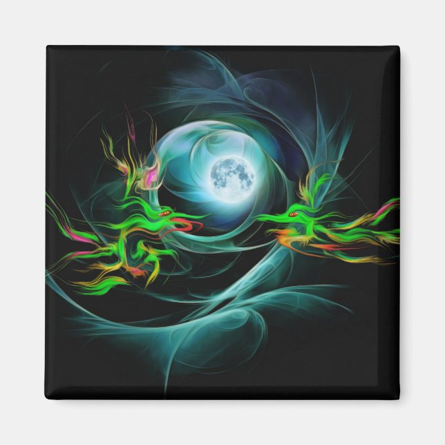 Aimant Dragons verts et la Lune (Devant)