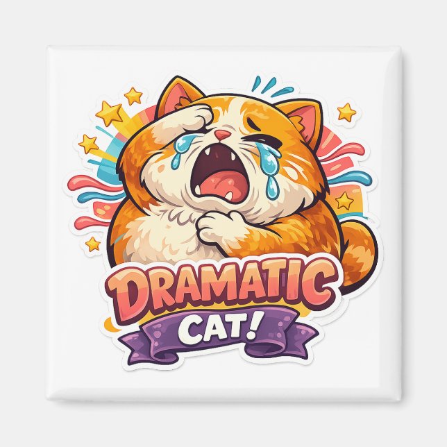 Aimant Dramatic Cat Funny Crying Cartoon Art Reaction (Devant)