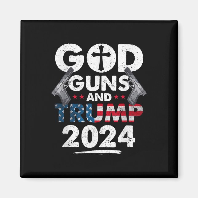 Aimant Drapeau Américain 2024 De God Guns Et Trump (Devant)