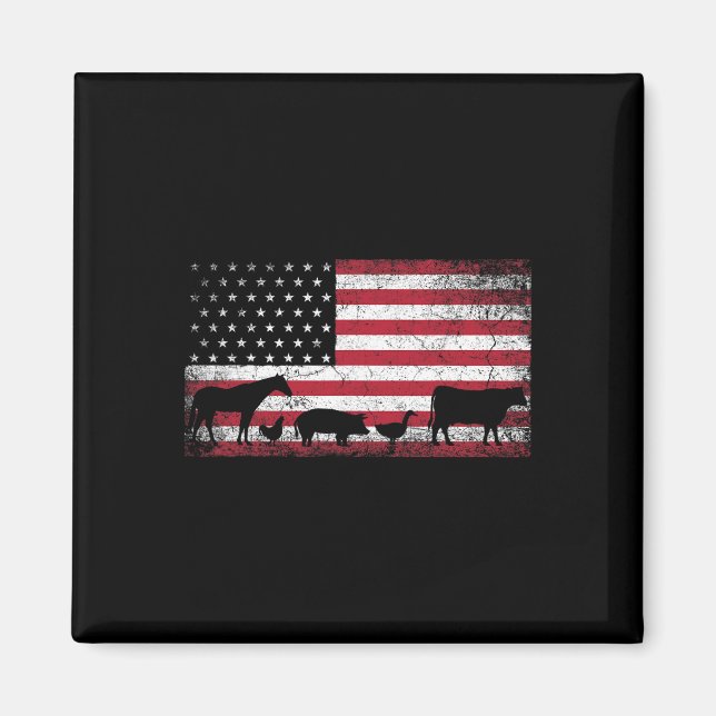 Aimant Drapeau américain 4 juillet Cheval de poulet Cow C (Devant)