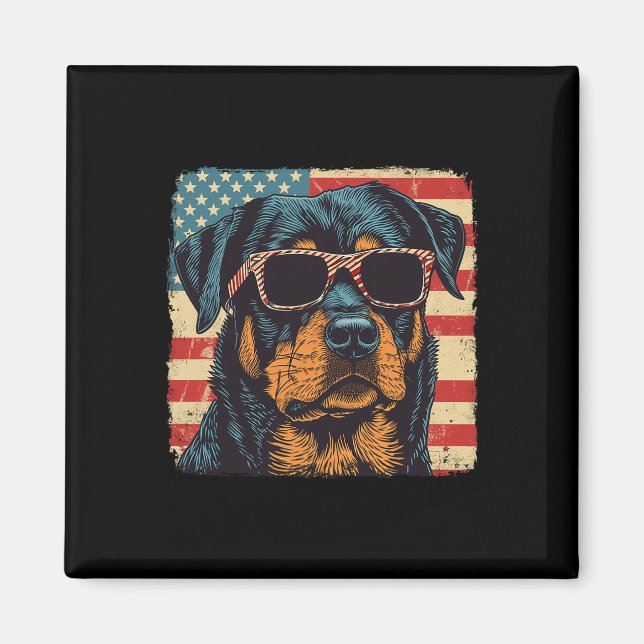 Aimant Drapeau américain 4 juillet Rottweiler Dog Art (Devant)