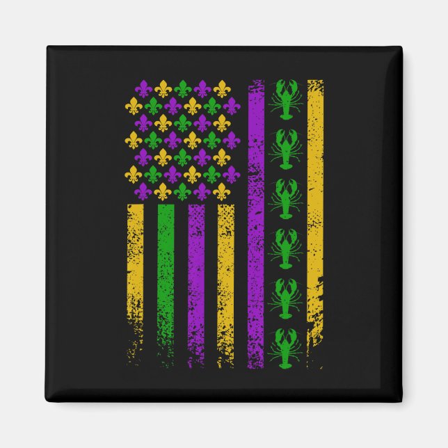 Aimant Drapeau américain américain Mardi Gras écrevisses  (Devant)