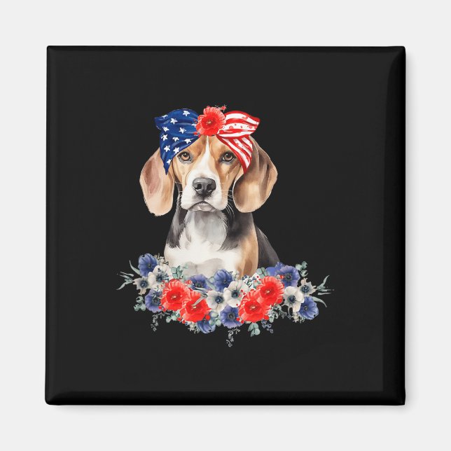 Aimant Drapeau américain beagle Bandana 4 juillet (Devant)