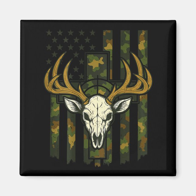 Aimant Drapeau américain camouflage crâne d'élan chasse d (Devant)