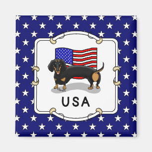 Aimant Drapeau américain Dachshund Dachsie (noir et bronz