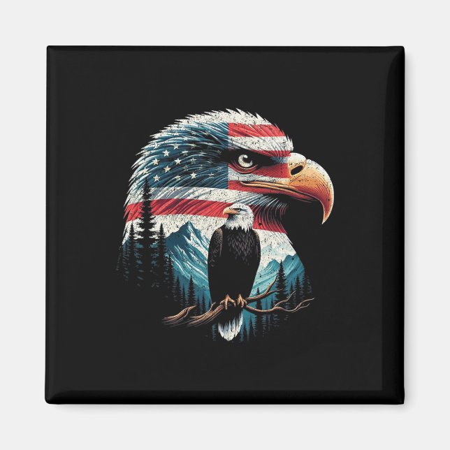 Aimant Drapeau Américain D'Aigle Bald Pour 4 juillet Blan (Devant)