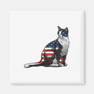 Aimant Drapeau américain de chat 4 juillet mignonne patri