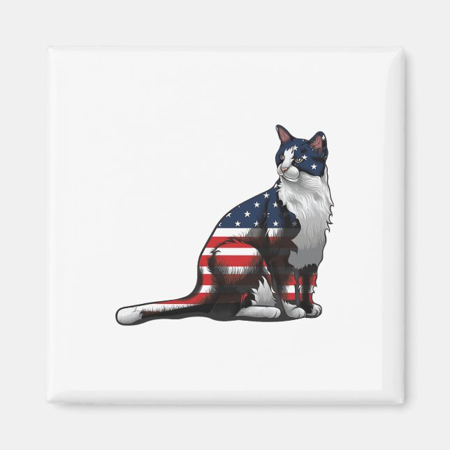Aimant Drapeau américain de chat 4 juillet mignonne patri (Devant)