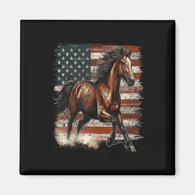 Aimant Drapeau américain du cheval patriotique (Devant)