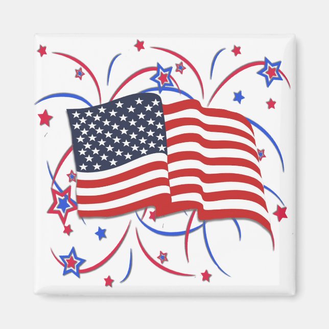 Aimant Drapeau américain et feux d'artifice (Devant)