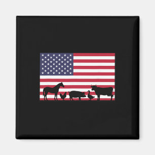 Aimant Drapeau Américain Ferme Animaux Cheval Vache Porc