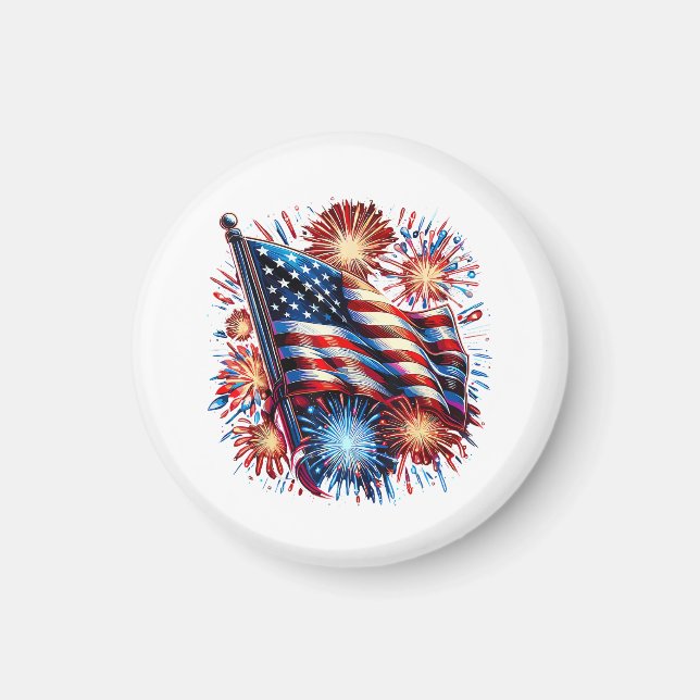 Aimant Drapeau américain Feux d'artifice Patriotique (Devant)