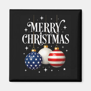 Aimant Drapeau Américain Joyeux Noël Arbre Boules US Patr