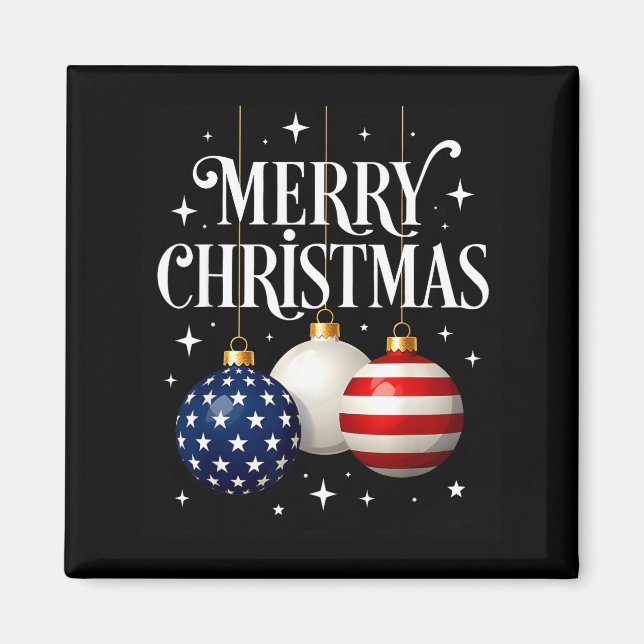 Aimant Drapeau Américain Joyeux Noël Arbre Boules US Patr (Devant)