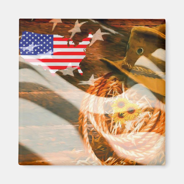 Aimant Drapeau américain Lasso Casquette Cowboy (Devant)