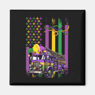 Aimant Drapeau américain Mardi Gras Camion Feu portant Je