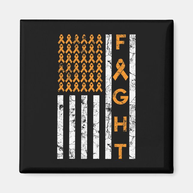 Aimant Drapeau américain Orange Ribbon Leukemia Awar (Devant)