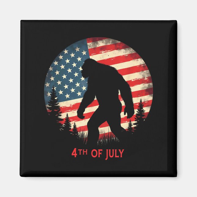 Aimant Drapeau Américain Rétro Bigfoot Sasquatch Randonné (Devant)