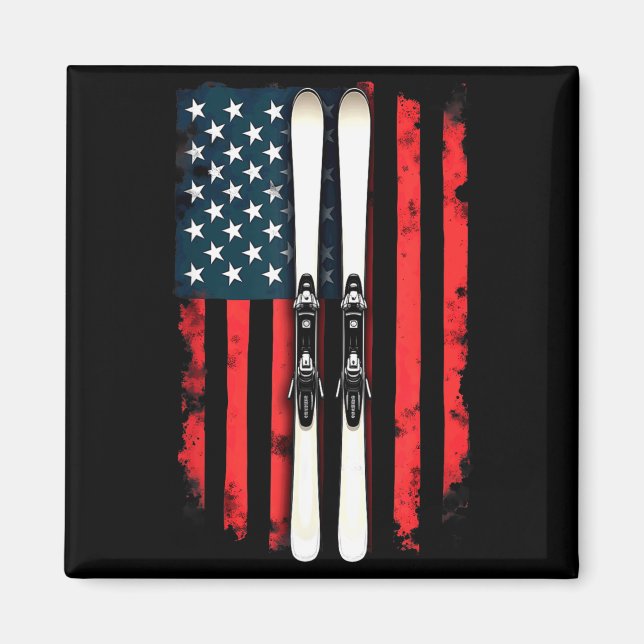 Aimant Drapeau américain skieur de ski alpin Drapeau amér (Devant)