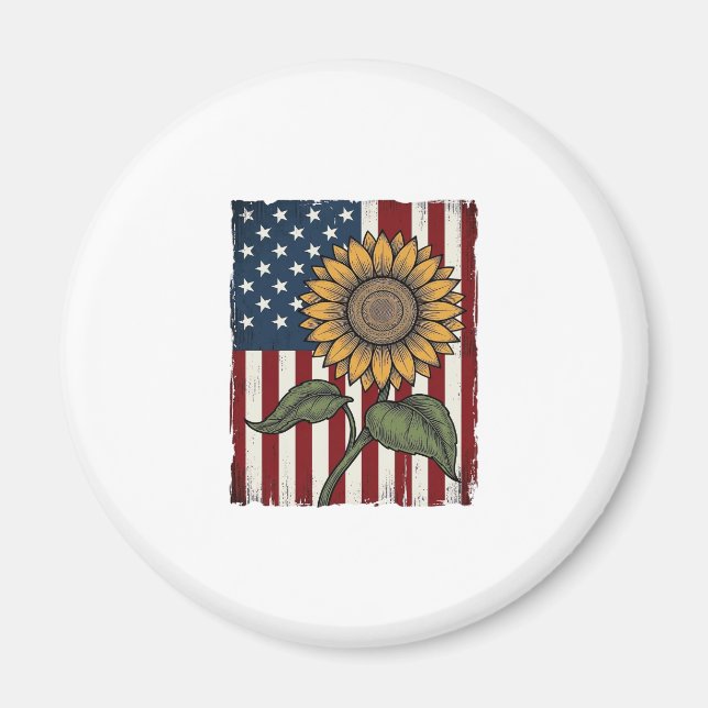 Aimant Drapeau Américain Tournesol Vintage (Devant)
