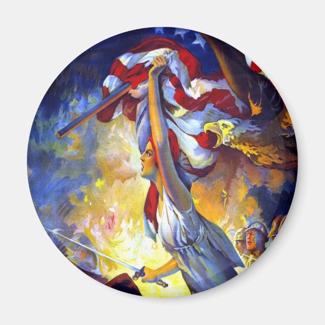 Aimant Drapeau américain Vintage de la Lady Liberty (Devant)