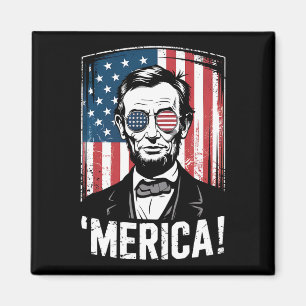 Aimant Drapeau américain vintage Lincoln Merica 4 juillet