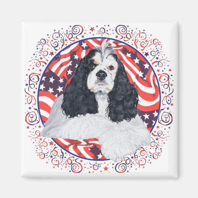 Aimant Drapeau American Cocker Spaniel (Devant)