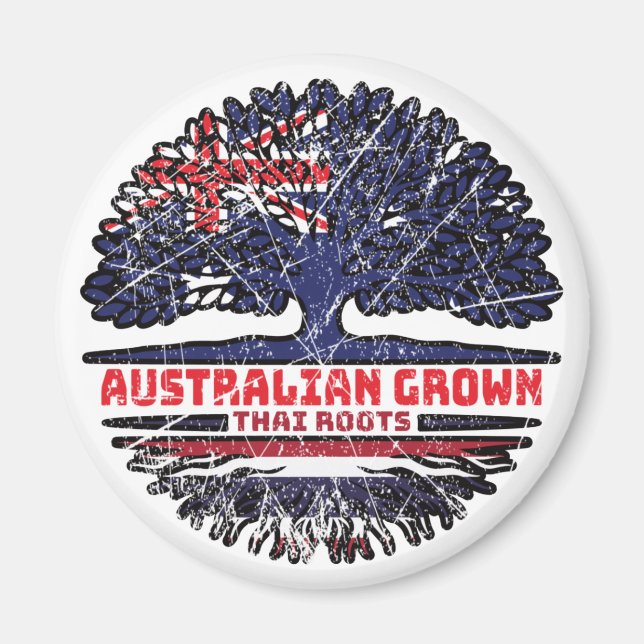 Aimant Drapeau Australien Thaïlandais aux Racines d'Arbre (Devant)