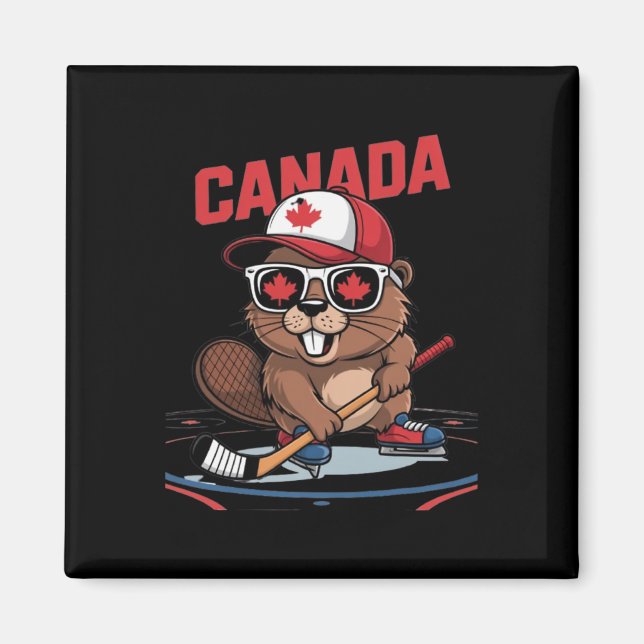 Aimant Drapeau canadien Feuille d'érable Castor Bâton de  (Devant)