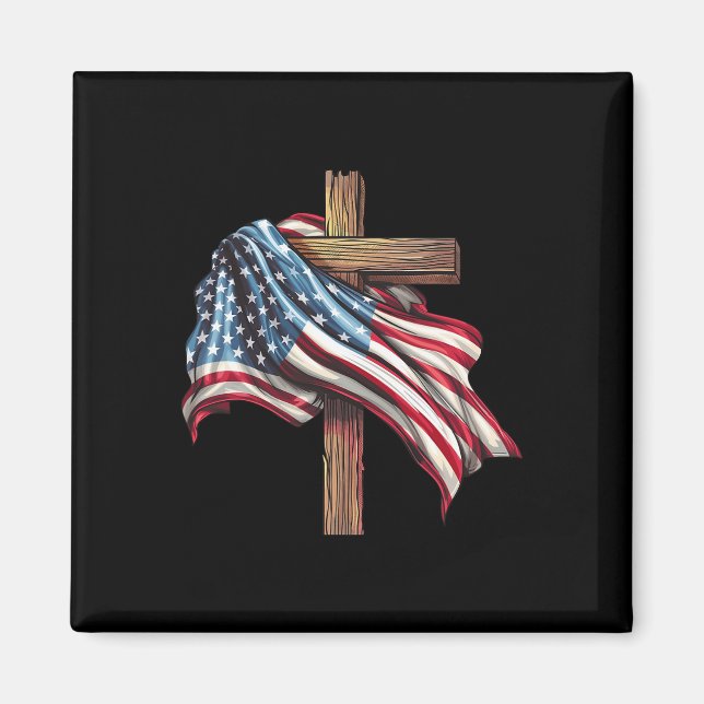 Aimant Drapeau Croix chrétienne Jésus 4 juillet Hommes Fe (Devant)