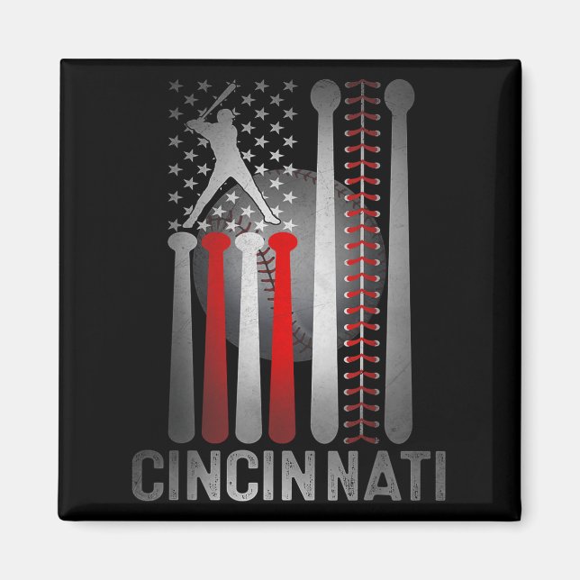 Aimant Drapeau De Baseball Retro De Cincinnati Atteint À  (Devant)