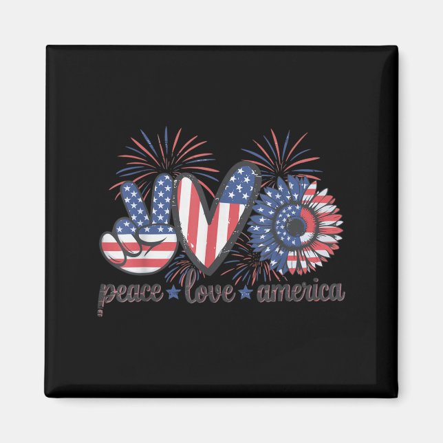 Aimant Drapeau de feux d'artifice America Peace Love du 4 (Devant)