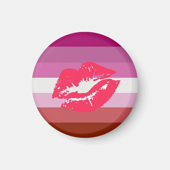 Aimant Drapeau de fierté lesbienne au rouge à lèvres (Devant)