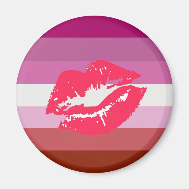 Aimant Drapeau de fierté lesbienne au rouge à lèvres (Devant)