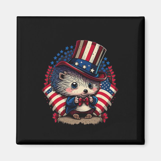 Aimant Drapeau de Juillet Patriotique Hedgehog Us (Devant)