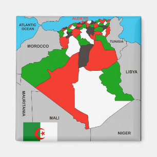 Aimant drapeau de la carte politique du pays algérie