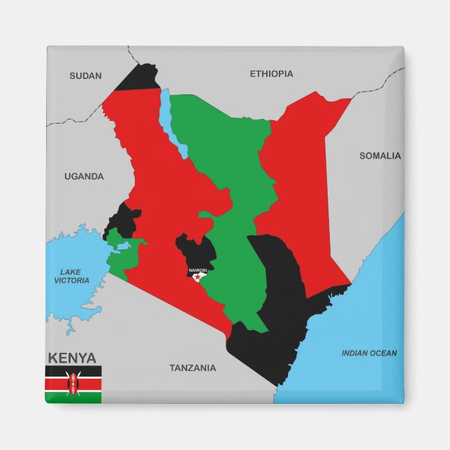 Aimant drapeau de la carte politique du pays kenya (Devant)