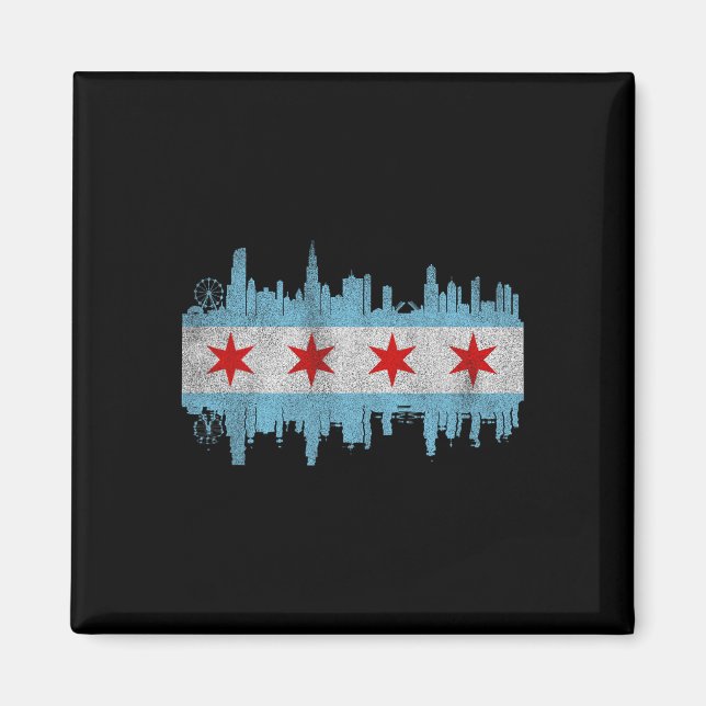 Aimant Drapeau de la skyline de la ville de Chicago - Chi (Devant)