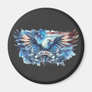Aimant Drapeau de l'aigle et des USA.Patriotique.