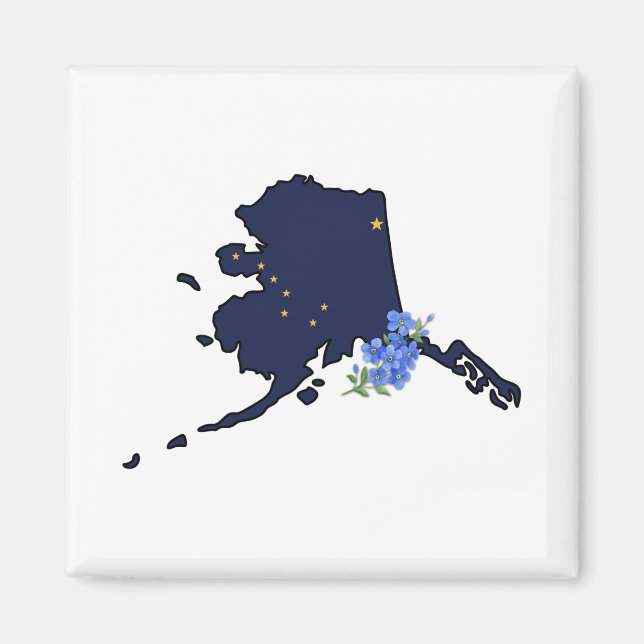 Aimant drapeau de l'Alaska avec fleur d'État Oubliez-moi  (Devant)