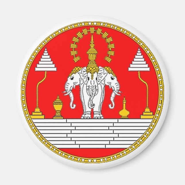 AIMANT DRAPEAU DE LAOS TROIS TÊTE ÉLÉPHANT (Devant)