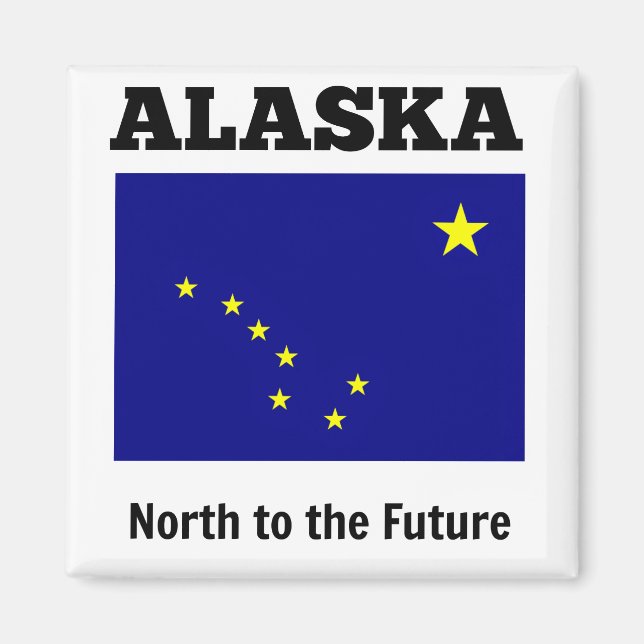 Aimant drapeau de l'état de l'Alaska, étiqueté avec la de (Devant)