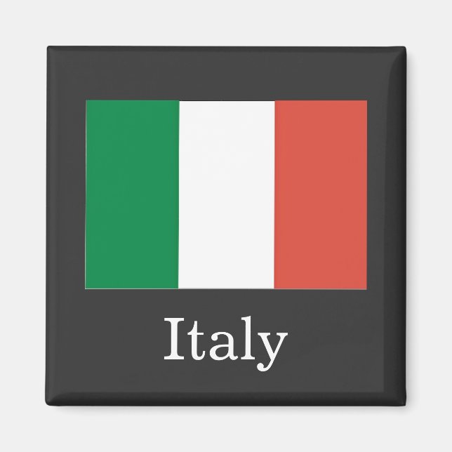 Aimant Drapeau de l'Italie, texte blanc, (Devant)